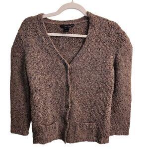 Mango MNG Suit Brown Wool Mohair Leather Cardigan Sweater Size M